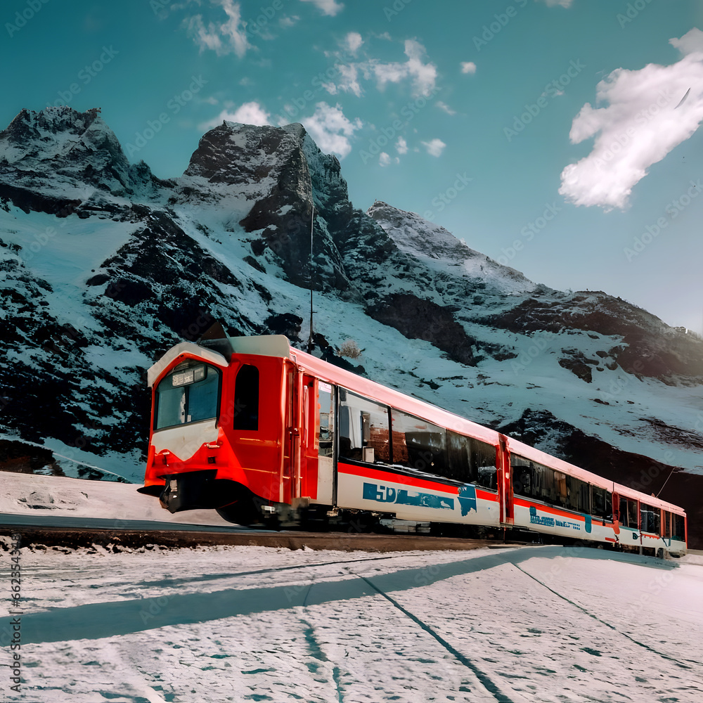 Swiss mountain train in the snow

