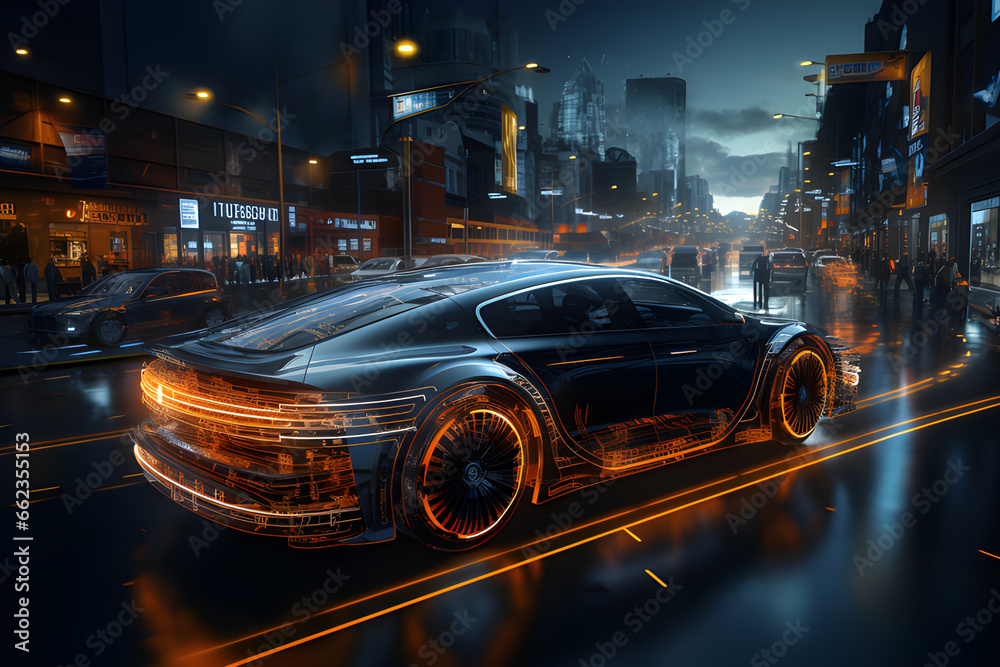 Showcases self-driving vehicles in a futuristic scenario, generative AI Showcases self-driving vehicles in a futuristic scenario, generative AI