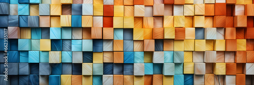 Colorful cubic wooden texture, wood cube background, checkered wooden texture, banner photo