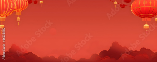 Lunar New Year red background with lanterns, Happy Chinese New Year, banner