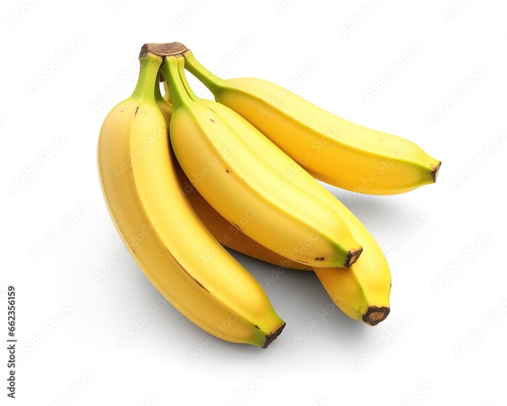 Yellow and fresh bananas are tempting to eat in the photo on a white background. generative AI