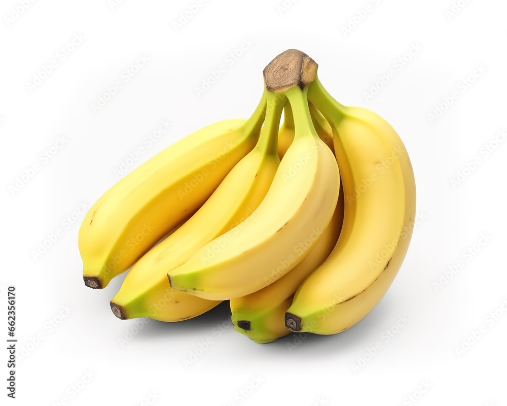 Yellow and fresh bananas are tempting to eat in the photo on a white background. generative AI