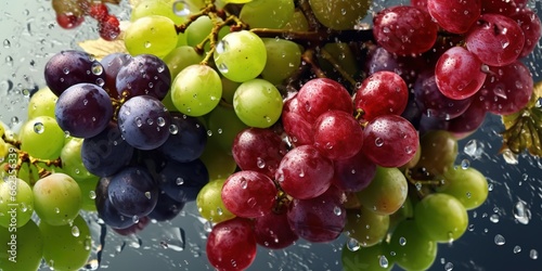 fresh grapes with clear water splash effect. generative AI