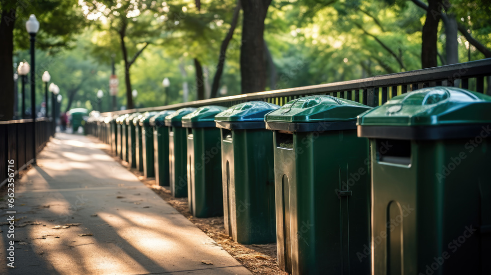 Garbage cans near the house. Garbage cans near the house.