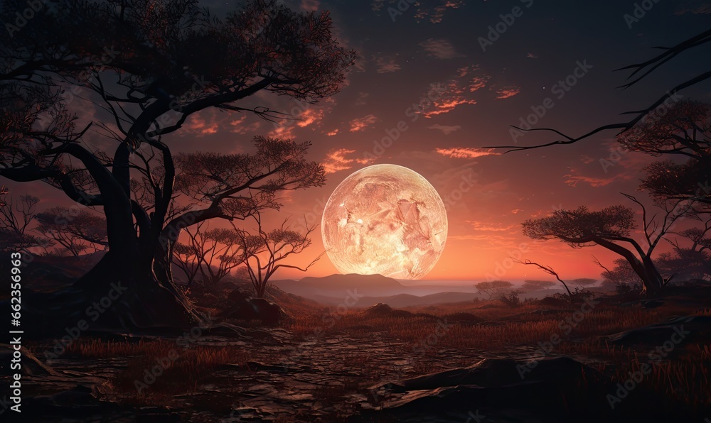 Photo of a mesmerizing full moon painting illuminating the night sky