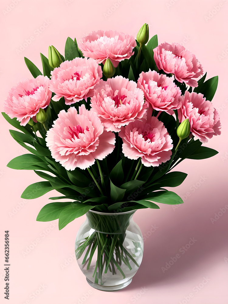 flowers in a vase and copy space on color background