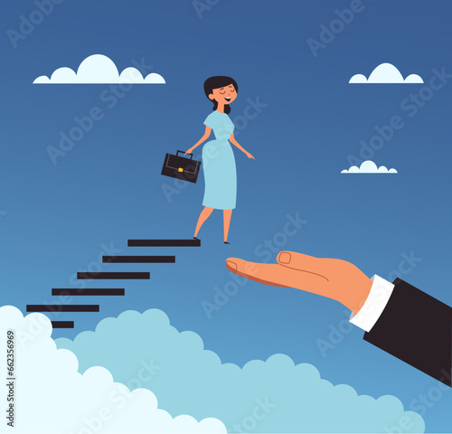 Business climbing with helping hand ladder support success concept. Vector flat graphic design illustration