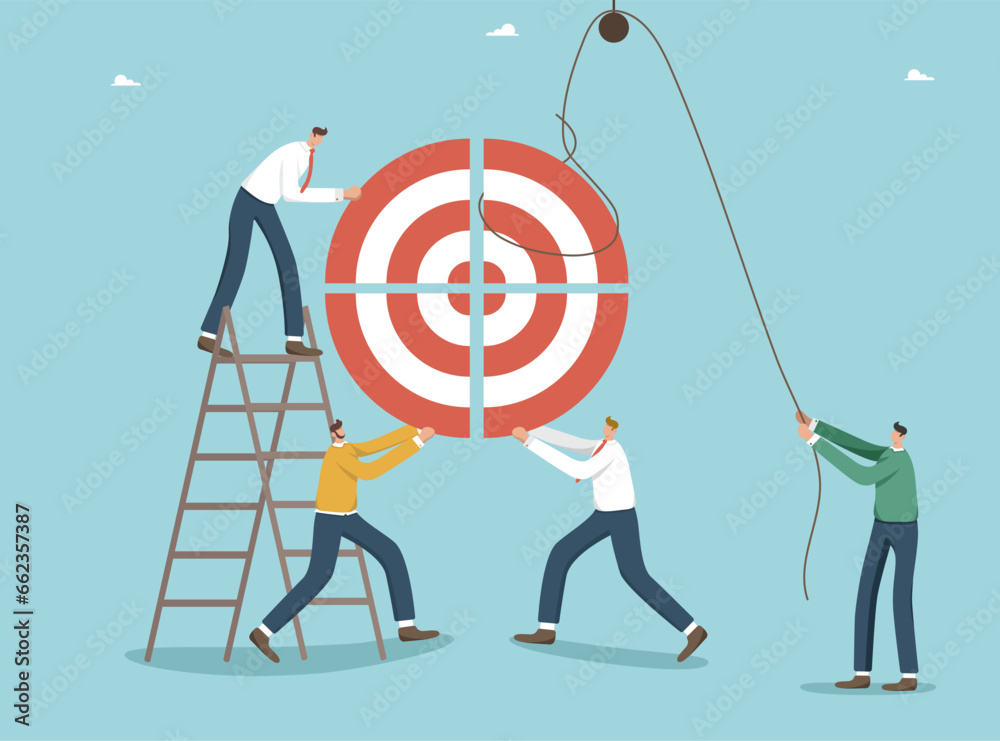Teamwork and brainstorming to find winning strategy to achieve target, accuracy in setting and planning path to success, performance and successful completion of work tasks, people folding dart board. Teamwork and brainstorming to find winning strategy to achieve target, accuracy in setting and planning path to success, performance and successful completion of work tasks, people folding dart board.