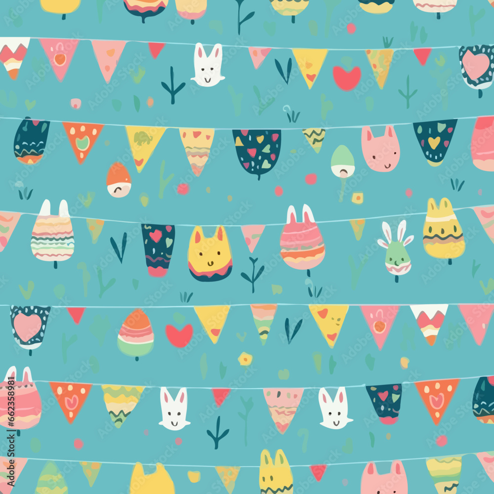 Easter banners and flags quirky doodle pattern, background, cartoon, vector, whimsical Illustration