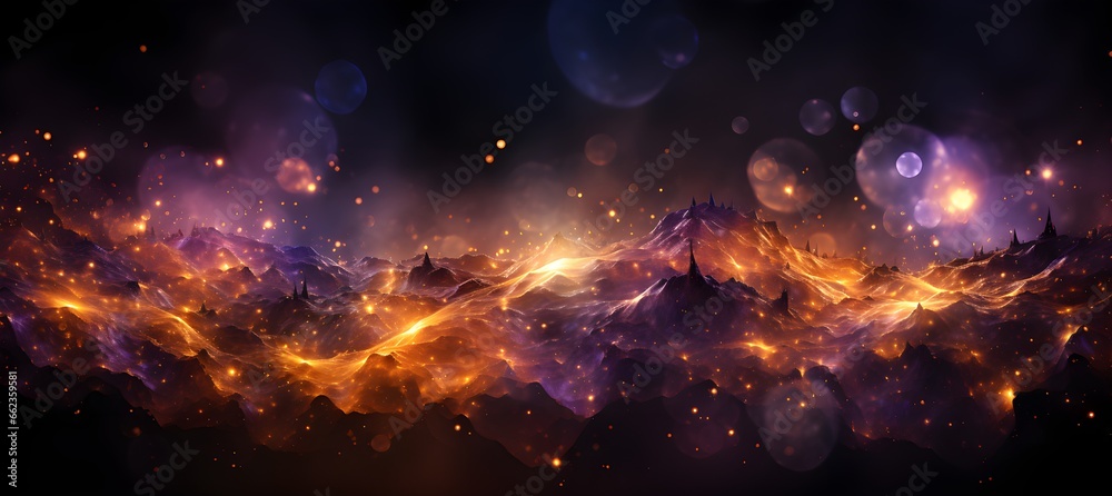 Naklejka premium Ai, abstract colorful glittering effect defocused design on dark background, shiny elegance fantasy bright color contrast with black concept