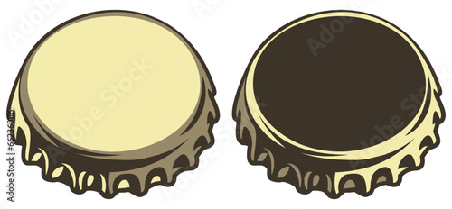 Set of two metal bottle caps. Vector color illustration. Template for design. Place for text placement
