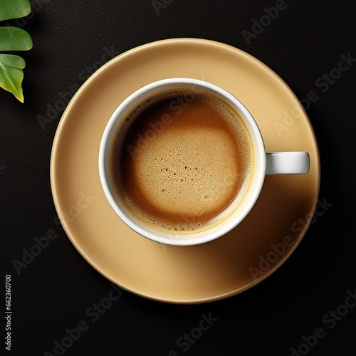 a cup of espresso coffee on a black table. generative AI