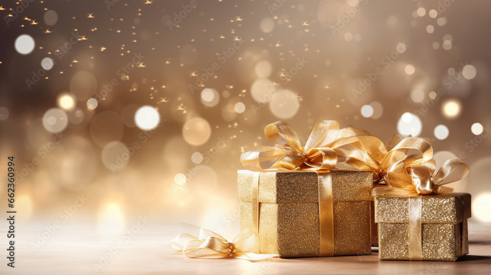 Christmas box with gifts, New Year gifts, glitter, New Year, Christmas background Christmas box with gifts, New Year gifts, glitter, New Year, Christmas background