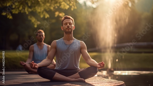 Man doing yoga in nature photo