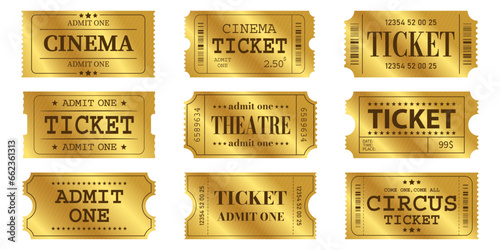 Vector set of golden tickets template. Invite ticket .Vector illustration.