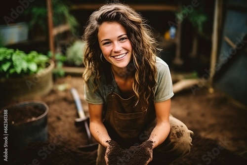 woman planting plants in the farmers