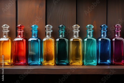 Transparent glass bottles with tinted liquid