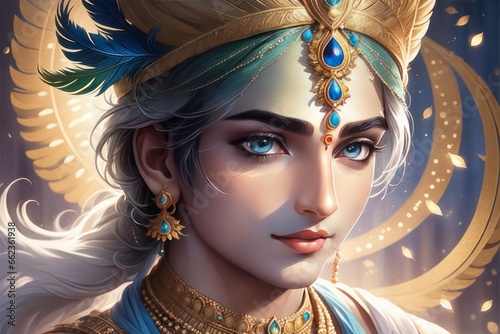 beautiful woman with golden wings and blue eyes with golden crown beautiful woman with golden wings and blue eyes with golden crown vector design of a portrait of a beautiful indian god of king of que