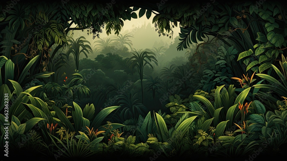 Landscape of tropical rainforest with tropical lush and vegetation Landscape of tropical rainforest with tropical lush and vegetation