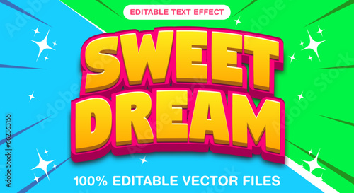 Sweet dream editable text effect cute cartoon 3d template style