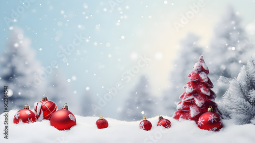 Christmas ball on a winter snow white background.