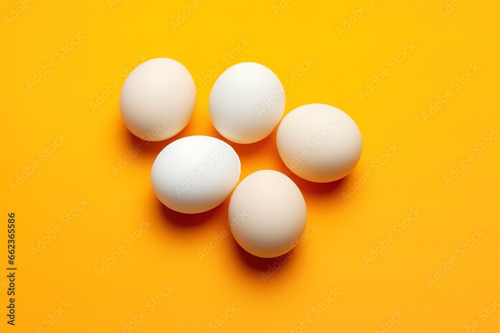 several white eggs on a yellow background. Generative AI
