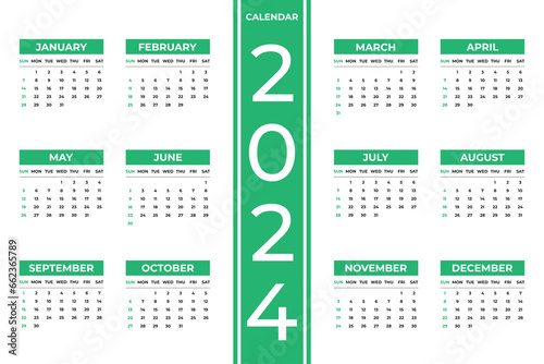 Simple English 2024 Calendar Template