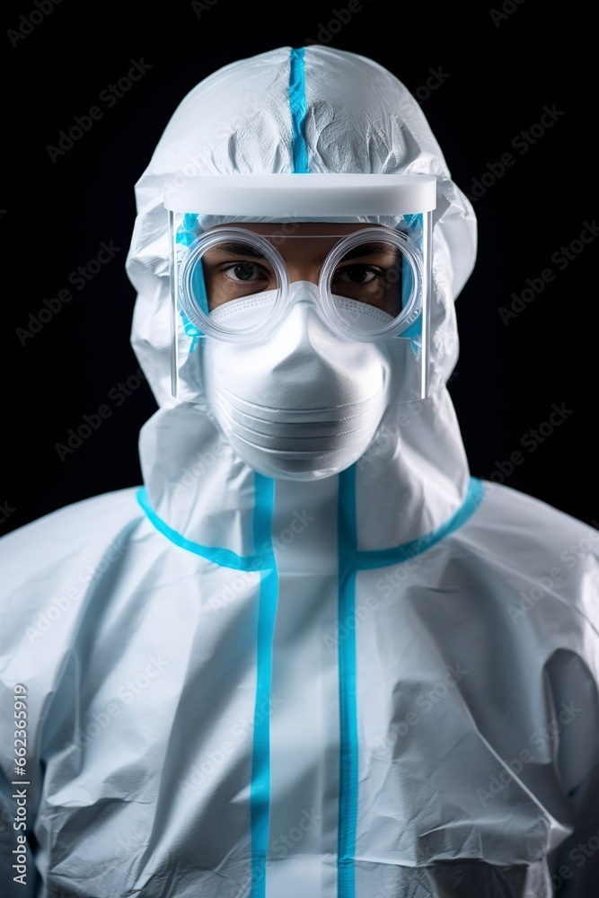scientific doctor with protective suit and mask for the virus