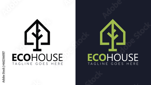 green house logo, eco logo, vector logo for real estate home solutions
