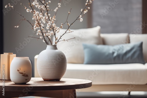Japandi Decor - Living room blending Japanese and Scandinavian aesthetics - Eastern meets Northern simplicity - AI Generated