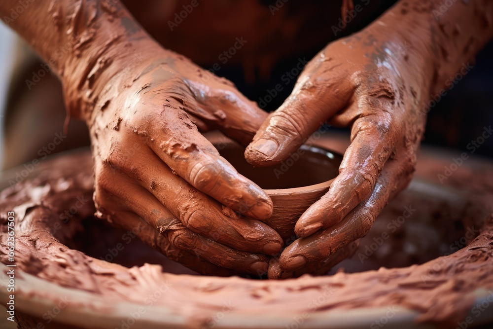 Clay Play Art - Hands molding sustainable clay into modern art pieces - Earthy creativity - AI Generated
