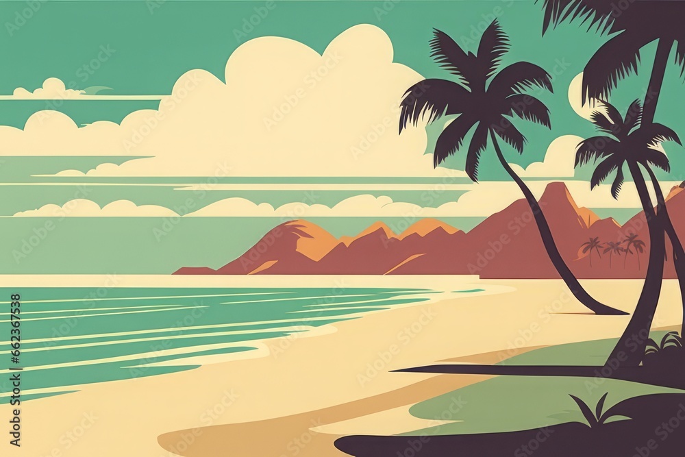 vector illustration of a beach with a beautiful palm trees vector illustration of a beach with a beautiful palm trees tropical landscape with palm and palm trees in the ocean. 