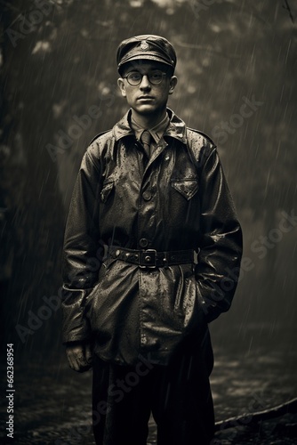 man with a military helmet and glasses © Jorge Ferreiro