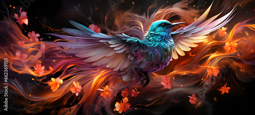 Rainbow Neon Phoenix Bird © merabbi