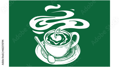 hand drawing of steaming cup of coffee for freshly brewed hot coffee illustration, cafe, coffee shop, coffee house, restaurant and other.