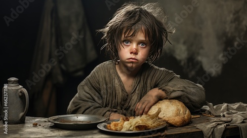 Obraz na płótnie Hungry and poor little child.