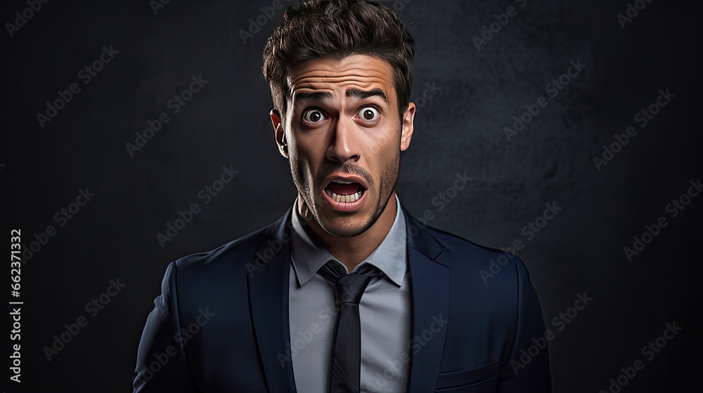 Image of portrait of a man looking shocked.