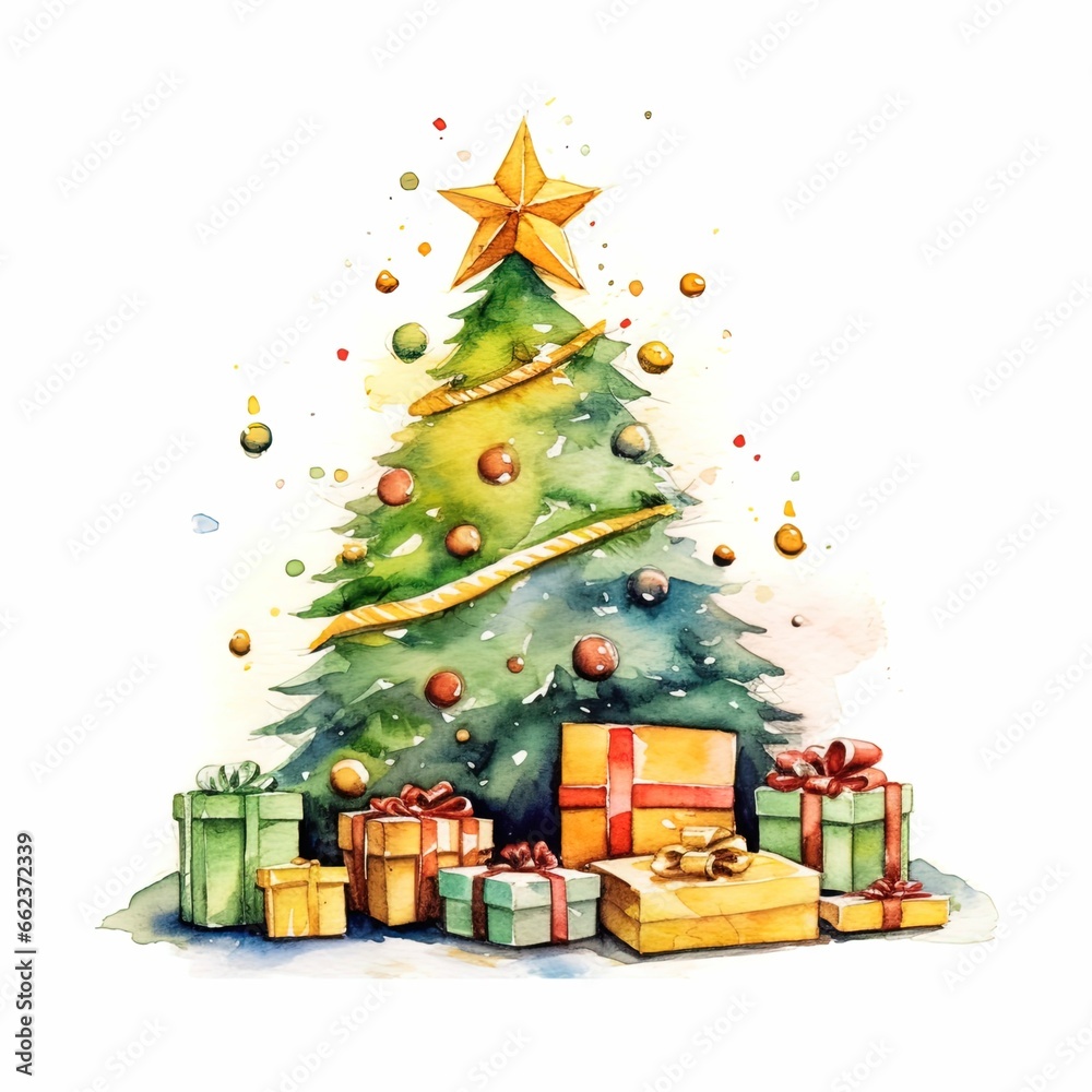 christmas tree with gifts on an isolated white background