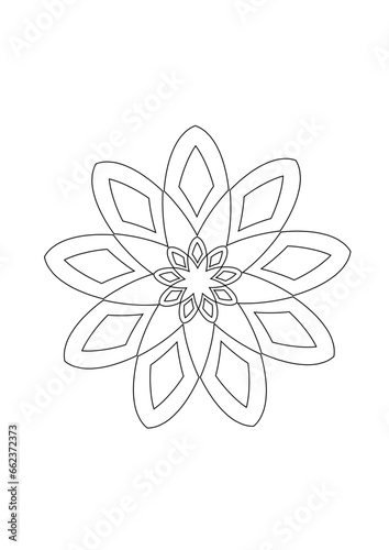 bl  tenf  rmige rosette aus tropfenf  rmigen bl  tenbl  ttern und zentralem kleinen stern gezeichnet mit schwarzen linien  modernes abstraktes design  