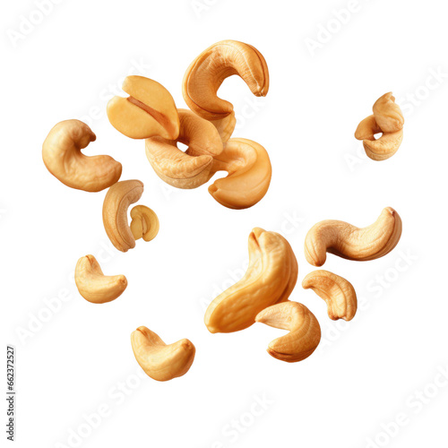 Isolated flying Cashews nuts isolated on transparent background