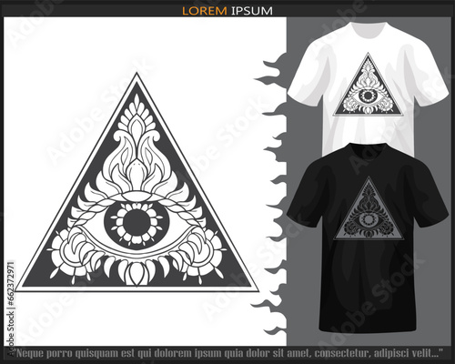 Triangle eye mandala arts isolated on black and white t shirt.