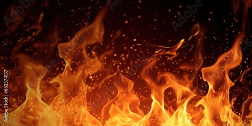 burning red fire on dark background. generative AI photo