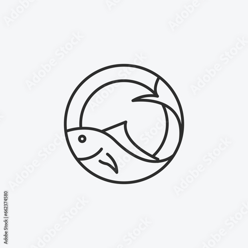 Fish logo with line art design, fish icon illustration image design.