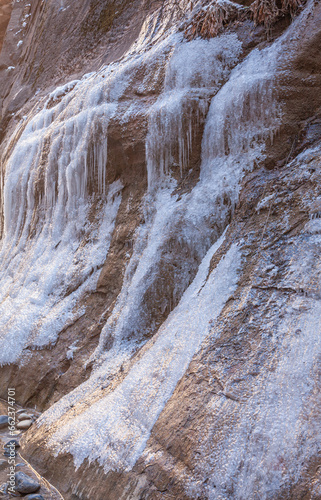 Icicles Formed on Rock in Zion National Park Utah in wWinter