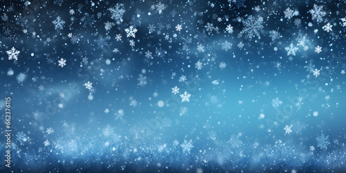 Fotografia Schnee, Eiskristall, Schneefall zu Weihnachten im Winter vor blauem Hintergrund