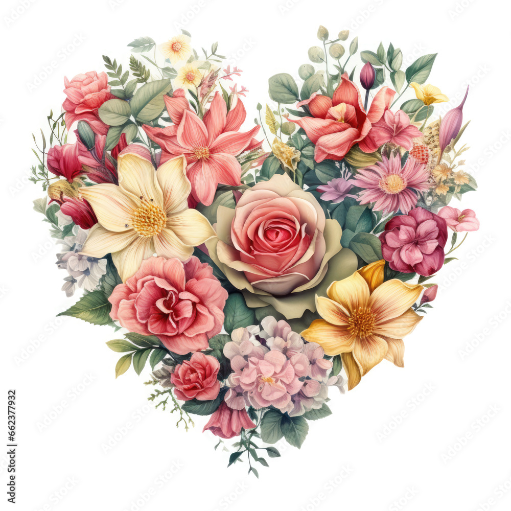 flowers summer spring heart isolated, watercolor style