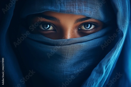 young and attractive Muslim woman in a blue hiyab photo