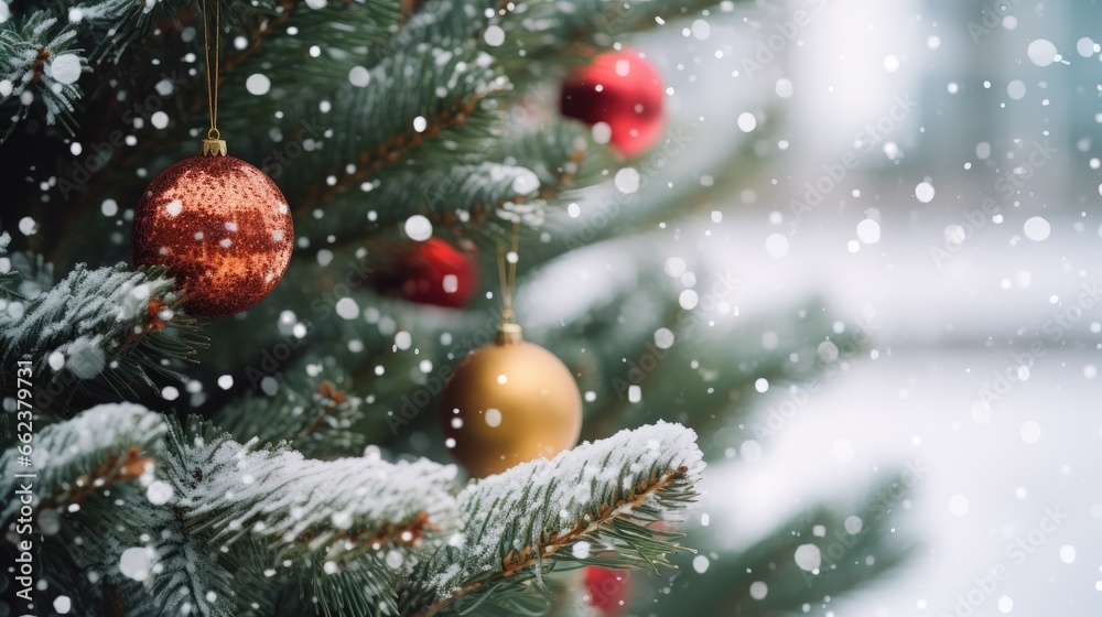 Decorated christmas tree on blurred background, Chrismas background. Decorated christmas tree on blurred background, Chrismas background.