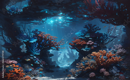 Ocean coral reef underwater, Ecosystem, beautiful underwater scenery, Colorful, Sea world under water background.
