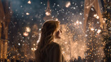 Image of a woman mesmerized by a stunning firework display